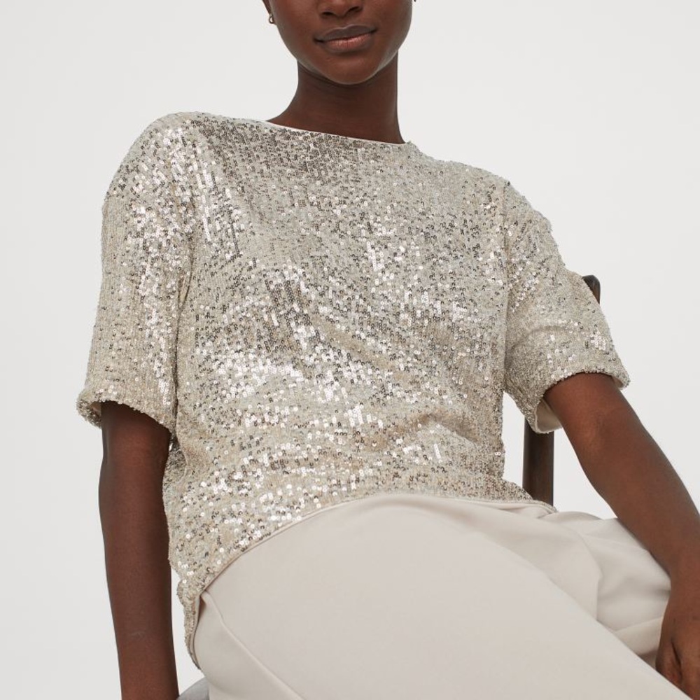 H&M Light Beige Sequin Top